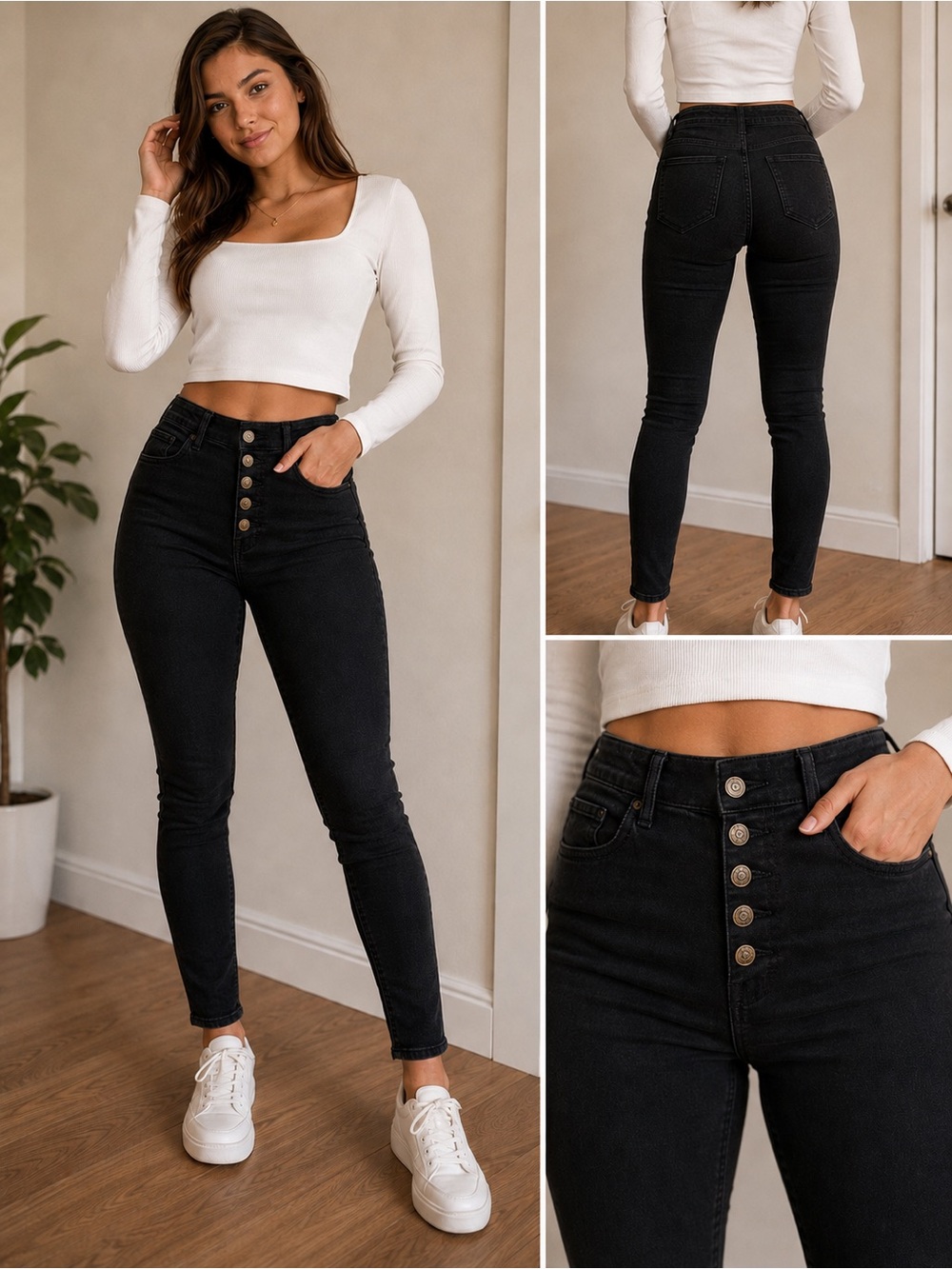 American Eagle Black High Rise Button Fly Jeggings Super Stretch Skinny Jeans